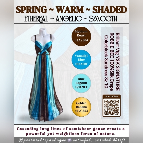 Brillant Vtg Y2K SIGNATURE ROBBIE BEE 100%Silk Crepe Colorblock Sundress Sz 10 - Picture 2 of 8